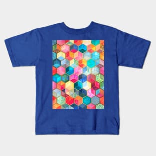 Crystal Bohemian Honeycomb Cubes - colorful hexagon pattern Kids T-Shirt